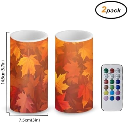 5.7" x 3" Fall Maple Leaves Battery Operated Candles with Timer Flameless LED Candles with Remote Color Changing for Thanksgiving Day Decoration Plastic Pillar Lights Bulk - Image 2