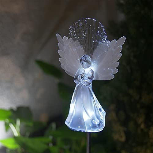 Alpine Corporation 37”H Outdoor Solar Angel Garden Stakes with Fiber Optic Wings and LED Lights (Set of 2) - Image 6
