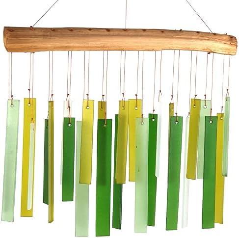 Spring Colors Glass Driftwood Wind Chime, Green Garden Decor, 11 Inch by GiftEssentials
