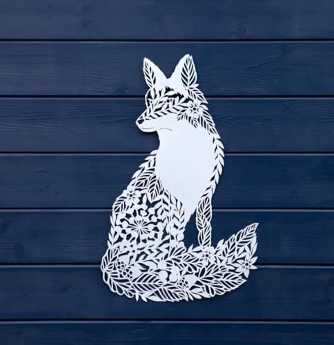 Large 51cm Fox Metal Wall Plaque |White Hanging Indoor Outdoor Floral Tree Decor by Burgess+Home+%26+Garden