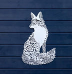 Large 51cm Fox Metal Wall Plaque |White Hanging Indoor Outdoor Floral Tree Decor by Burgess+Home+%26+Garden