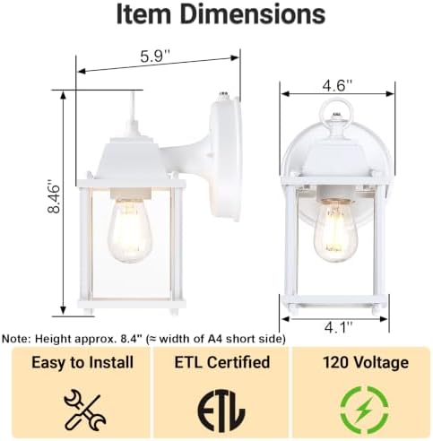 LIT-PaTH Outdoor Wall Light Fixture, Aluminum Glass, White, 2 Pack - Image 6