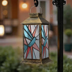 Solar Lantern Mid Century Stained Glass Outdoor Waterproof Garden Hanging Lantern Solar Powered Lighting Outside Solar Light for Patio Yard Camping, Gifts for Women Mom - Image 6