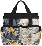 Navy Blue Floral Garden Tool Bag Organizer Heavy Duty Yellow Flowers Gardening Tote Bag with 10 Pockets for Women Men Gardening Gifts - Image 2