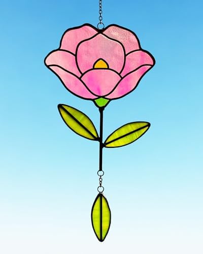 Stained Glass Window Hangings, Handcrafted Garden Suncatchers for Window and Home Decor Decor, Unique Artisan Glass Ornaments for Indoor and Outdoor Use (B-Pink) - Image 2
