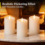 3"x5" Flickering Flameless Candles with Remote Timer- Set of 3 Real Wax White Pillar LED Candles for Indoor/Outdoor Fireplace & Home Decor, Battery Operated with 600+ Hours Flickering (3" Diameter) - Image 4