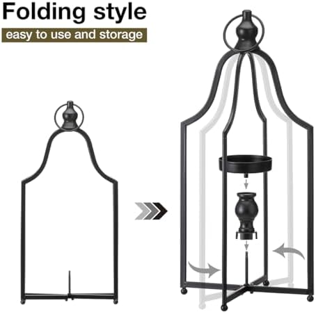Glitzhome Modern Farmhouse Lantern Decor- Metal Candle Lanterns for Christmas- Decorative Lanterns for Home, Patio, Pathway, Garden, Yard Decor,Black Large Set of 2, GH20349 - Image 4