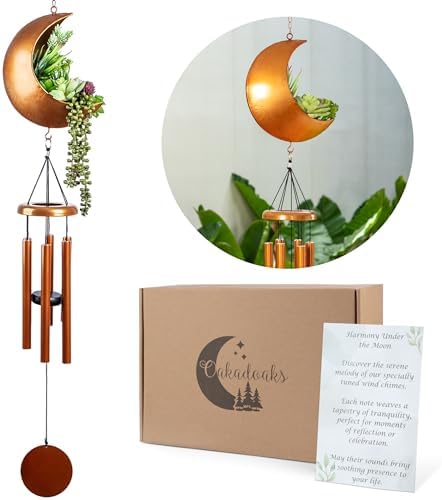 Premium Moon Wind Chimes for Outside – Deep Tone Sympathy & Memorial Wind Chime Gift for Loss of a Loved One, Outdoor Garden Patio Décor (Gold) by Oakadoaks