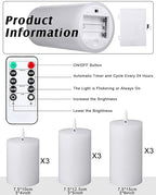 VIHOSE 9 Pack White Flameless Candles Set with Remote and Timer Flickering Flameless Battery Candles Flat Top LED Pillar for Wedding Outdoor Home Festival Decoration(D 3'' H 4'' 5'' 6'') - Image 2