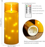 kakoya 11" x 4" Large Outdoor Waterproof Flameless LED Candles with Remote and Timer,Acrylic Pillar Candles Battery Operated with Embedded Star String for Porch,Patio,Outdoor Decor,Set of 2(Gold) - Image 5