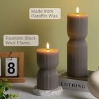 Taupe Ribbed Flameless Pillar Candles with Remote Set of 2 - Image 5