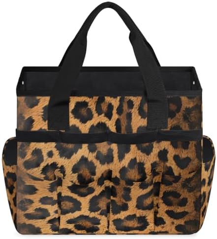 Leopard Print Garden Tool Bag Organizer Heavy Duty Wild Safari Skin Pattern Gardening Tote Bag with 10 Pockets for Women Men Gardening Gifts - Image 3