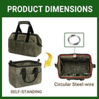 15 Inch Tool Bag, Heavy Duty Wide Mouth Water-Resistant Tool Bag, Tool Tote with Handle for Tools, Wrenches, Screwdrivers (15 X 7.8 X 11.5 inch) | ArmyGreen - Image 3