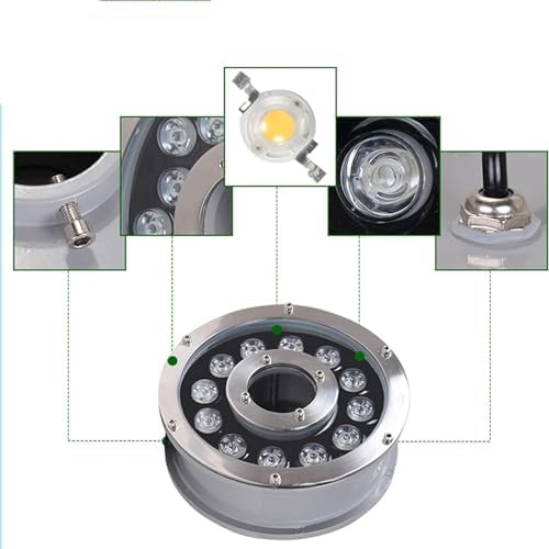 LED Ring Fountain Light - RGB Underwater Light, 12/24V Submersible Underwater Landscape Spotlight, IP68 Waterproof Middle Hole Swimming Pool Light, for Fountain/Landscape Decoration(6w,12V) - Image 5