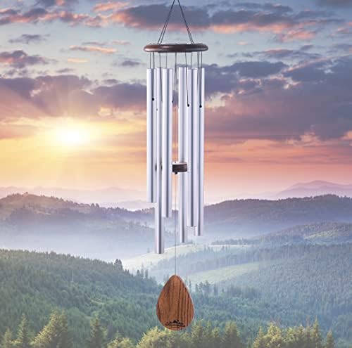 38" Silver Aluminum Wind Chimes for Outside, Deep Tone, E Major Pentatonic by UpBlendOutdoors