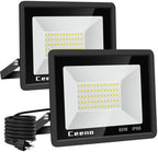 Ceena 2 Pack 60W Plug in LED Flood Light Outdoor, 6000lm Super Bright Floodlight with 5.9FT Wire, IP66 Waterproof 6000K LED Work Light for Garage, Yard, Patio, Front Door by Ceena