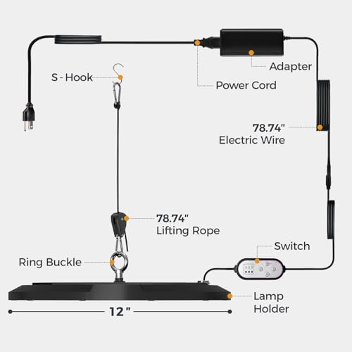 Bamworld Hanging Grow Light for Indoor Plants 12in Large Head Full Spectrum - Image 2