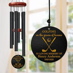 Personalized Golf Memorial Wind Chime – “Golfing on The Greens of Heaven” Custom Name & Years – Sympathy Gift for Golfers, Dad, or Grandpa – Outdoor Remembrance Windchime for Loss of Loved One by AlpadilCo