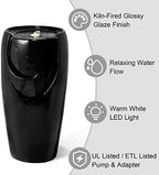 Glitzhome 29.25" H Oversized Ceramic Vase Outdoor Water Fountain Tall Patio Garden Water Fountain with LED Light and Submersible Pump Yard Art Decor, Black, 29.25”H - Image 3