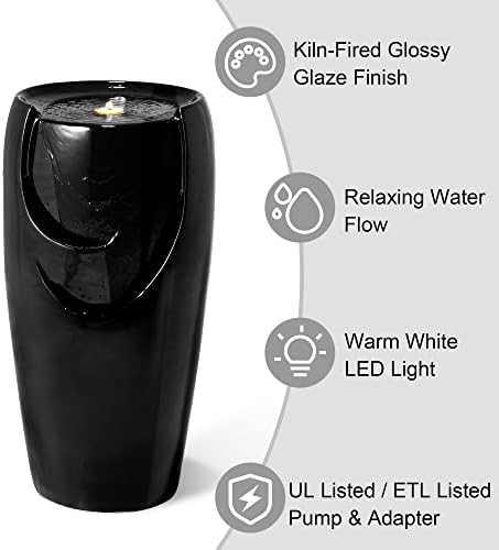 Glitzhome 29.25" H Oversized Ceramic Vase Outdoor Water Fountain Tall Patio Garden Water Fountain with LED Light and Submersible Pump Yard Art Decor, Black, 29.25”H - Image 3