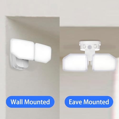 38W Flood Lights Outdoor, Integrated LED Security Light Fixture with 2 Adjustable Heads, Adjustable Brightness and Color, Dusk to Dawn Exterior LED Outdoor Light for Garage Yard Porch (White) - Image 6