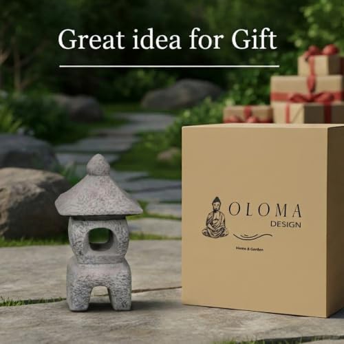 OLOMA Stone Oki Gata Japanese Lantern Garden Statue Asian Concrete Pagoda Handcrafted Ornament Asian Landscape Decor Zen Patio Lawn Yard Shrine Accent - Image 2