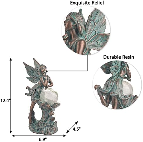 TERESA'S COLLECTIONS Fairy Garden Statue Solar Resin Patina Bronze 12.4" - Image 5