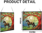 Black Horse Standing Beneath Ancient Tree Square Suncatcher – Stained Glass Style Window Panel with Pastoral Scene, Custom Decorative Hanging Art for Equestrian Home, Christmas 9bLq9E - Image 2