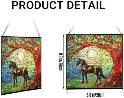 Black Horse Standing Beneath Ancient Tree Square Suncatcher – Stained Glass Style Window Panel with Pastoral Scene, Custom Decorative Hanging Art for Equestrian Home, Christmas 9bLq9E - Image 2