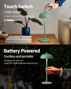 12" Cordless Table Lamps Set of 2, Green Modern Portable Desk Lamp - Image 4
