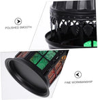 Uonlytech Moroccan Style Colored Glass Candle Holder Lantern, Black Multi-Color Tealight Ornament, Iron Frame Decorative Hanging Candle Lantern for Home and Desktop Décor - Image 3