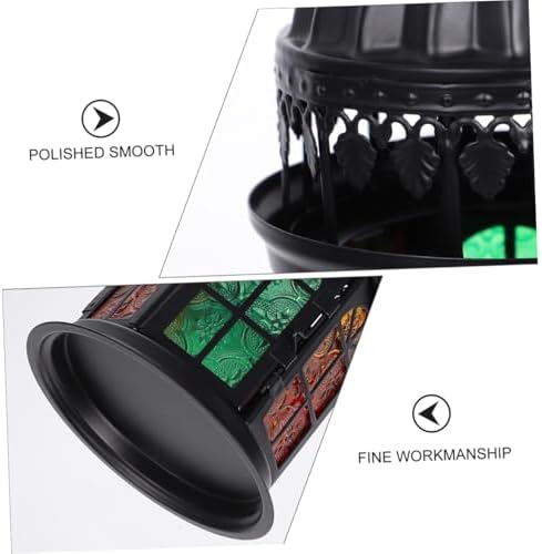 Uonlytech Moroccan Style Colored Glass Candle Holder Lantern, Black Multi-Color Tealight Ornament, Iron Frame Decorative Hanging Candle Lantern for Home and Desktop Décor - Image 3