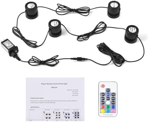 4 Pack Submersible LED Pond Lights with Remote Control, 20 Colors, IP68 Underwater Fountain Landscape Spotlights, Timer, Adjustable Heads, 110V US Plug by Unknown