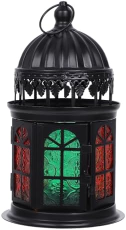 Moroccan Style Decorative Hanging Candle Lantern Colorful Glass Candle Holder Retro Desktop Home Ornament for Indoor Outdoor Use by GOOHOCHY