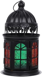 Moroccan Style Decorative Hanging Candle Lantern Colorful Glass Candle Holder Retro Desktop Home Ornament for Indoor Outdoor Use by GOOHOCHY