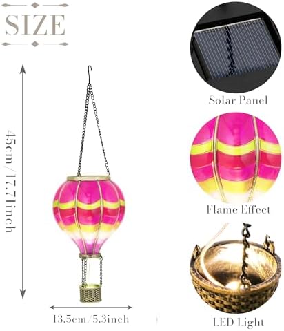 TERESA'S COLLECTIONS Hot Air Balloon Solar Lantern for Valentines Day Garden Decor,Hanging Flickering Flame Outdoor Lights for Trees, Pink Decorations for Party Gift for Mom - Image 6