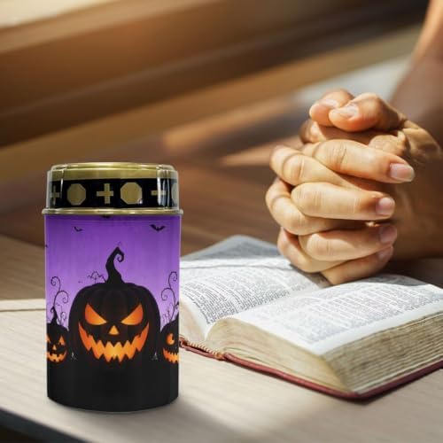 Poceacles Outdoor Solar Powered Cemetery Lights Grave Outdoor Stake Lights Garden Solar Lantern Flameless Candles Halloween Garden Decoration, Pumpkin Bat Print Violet, Pack of 6 - Image 5