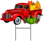 Garden Yard Stake Decor Vintage Truck Metal Colorful Fall Outdoor Decor Entry Front Backyard Home Business 22" x 22" (Red Truck W Fall Pumpkins) by STC+World