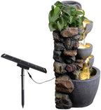 24'' Stacked Rock Solar Powered Water Fountain, Outdoor DIY Planter Pot Waterfall Fountain with LED Lights, Water Feature Landscape Decor for Garden, Patio, Backyard, Home Decoration - Image 6