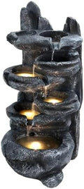 Outdoor 6-Tiers Cascading Rock Water Fountain, Waterfall Fountain with LED Light, Outside Patio Water Features Fountains, Garden Waterfall Decor for Patio, Backyard, Porch ﻿ by newuzis