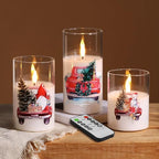 Eywamage Christmas Glass Flameless Pillar Candles with Remote Set of 3 by EywamageCandles