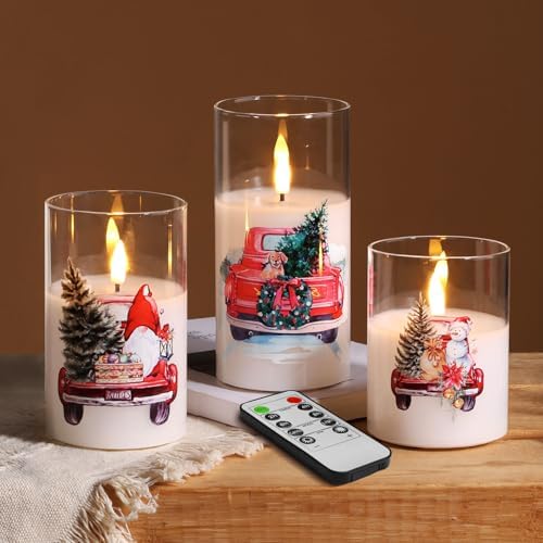 Eywamage Christmas Glass Flameless Pillar Candles with Remote Set of 3 by EywamageCandles