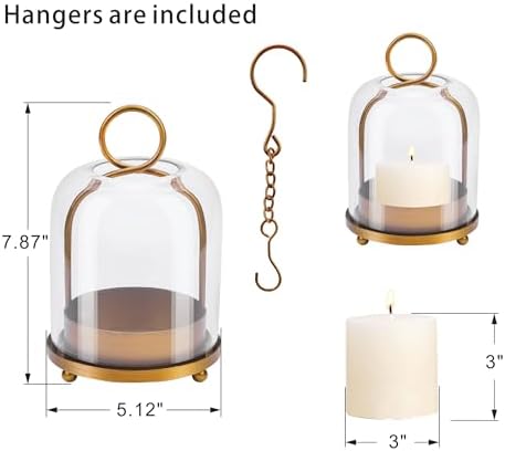 5"x7.5" Versatile Modern Metal Hurricane Lantern with Handmade Sturdy Glass Dome in Antique Brass for 3" Pillar Candle & Plants, Industrial, Farmhouse, Shabby Chic (Brass, 5"x7.5" for 3" Pillar) - Image 2