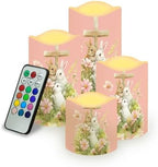 Easter Bunny and Cross Flameless Candles LED Pillar Candles Battery Operated Candles with Remote and Timers Color Changing Electric Fake Plastic Candles Easter Decorations by Uorisanigo