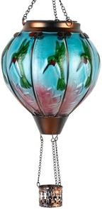 Larekook Hummingbird Hot Air Balloon Solar Lantern Outdoor Waterproof,Glass Garden Decor,Solar Hot Air Balloon Lantern with Flame Flickering Light for Yard Patio Lawn,Hummingbird Gifts for Women Mom by Larekook