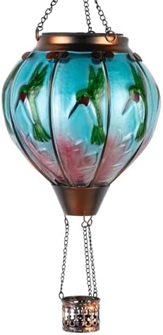 Larekook Hummingbird Hot Air Balloon Solar Lantern Outdoor Waterproof,Glass Garden Decor,Solar Hot Air Balloon Lantern with Flame Flickering Light for Yard Patio Lawn,Hummingbird Gifts for Women Mom by Larekook