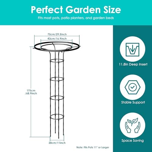 Umbrella Garden Trellis for Climbing Plants Outdoor, 68.9" Mushroom Top Trellis Stackable, Tall PE-coated Metal Obelisk Trellises for Potted Plants, Topiary Tower Vine Support for Rose, Bean, Clematis - Image 2