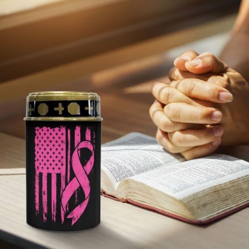 Poceacles Solar Outdoor Lights Solar Grave Lights Cemetery Candles Decorative LED Automatic Flameless Candle, Pink Ribbon American Flag, Pack of 4 - Image 5