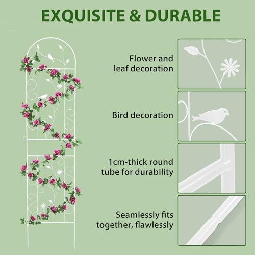 86.5" x 19.7" Metal Garden Trellis for Climbing Plants, White - Image 5