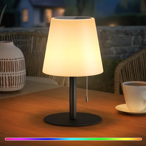 Solar Table Lamp Outdoor, Rechargeable Cordless Patio Lamp with RGB Light by UUFFOO